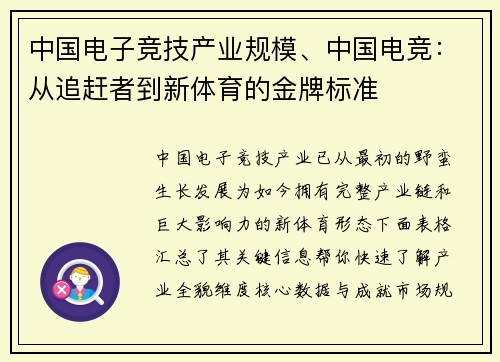 中国电子竞技产业规模、中国电竞：从追赶者到新体育的金牌标准