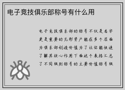 电子竞技俱乐部称号有什么用